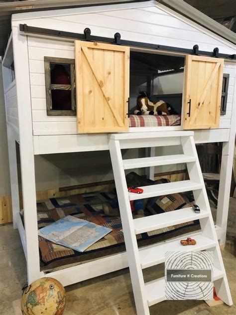 Farmhouse Bunk Bed Barn Door Bed Kids Beds House Bed Etsy House