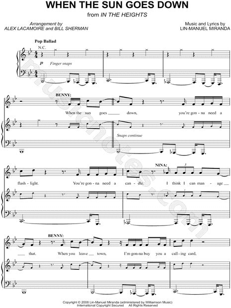 When The Sun Goes Down From In The Heights Sheet Music In Bb Major Transposable Download