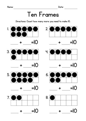 Ten Frames Counting Worksheets Teaching Resources