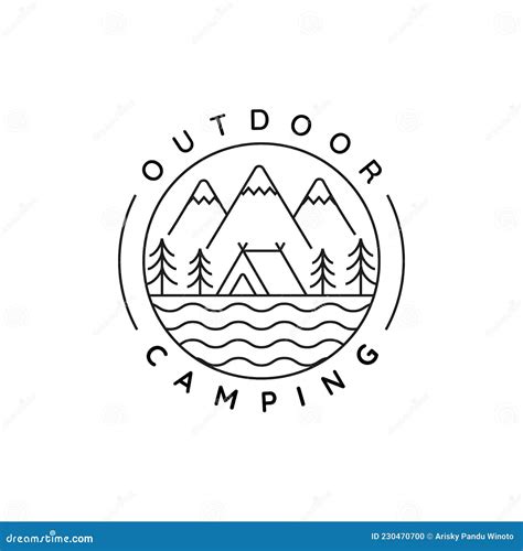 Camping Logo Line Art Simple Minimalist Vector Illustration Template