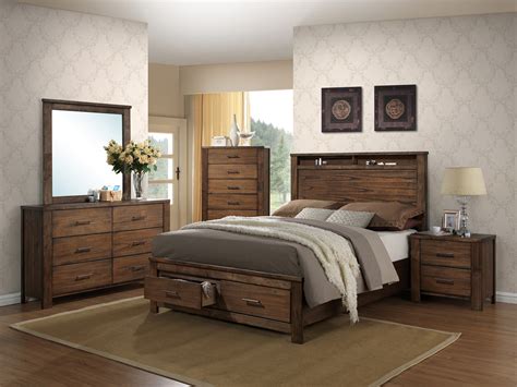 Natural Wood Finish Bedroom Furniture 4pc Set Eastern King Size Bed