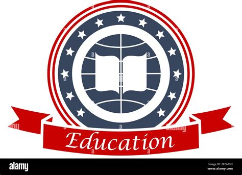Education Emblem Design With Book Globe Red Ribbon And Stars Vector
