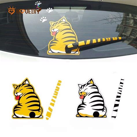 Creative Cat Moving Tail Paws Reflective Car Stickers Windshield Rear