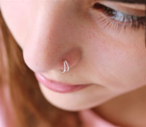 Double Nose Ring For Single Piercing Gold Nose Ring Hoop Etsy