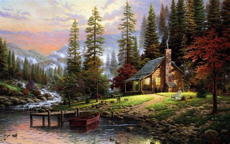 Download Free Log Cabin Background Thomas Kinkade Paintings Kinkade