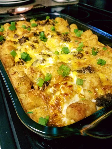 Homemade Breakfast Casserole With Tater Tot Hot Sausage Bacon