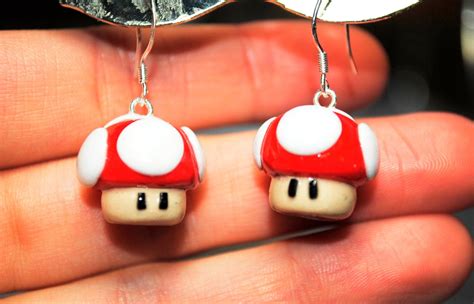 Nintendo Super Mario Mushrooms Earrings Polymer Clay Jewelry Diy