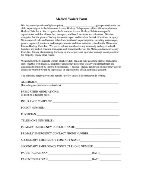 Medical Waiver Form In Word And Pdf Formats