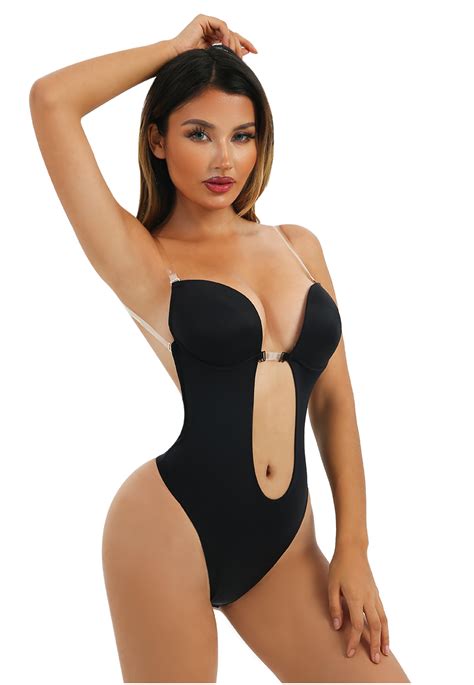Hot Women Sexy Backless Full Body Shaper Lingerie Invisible Thong Shapewear Bodysuit With Bra