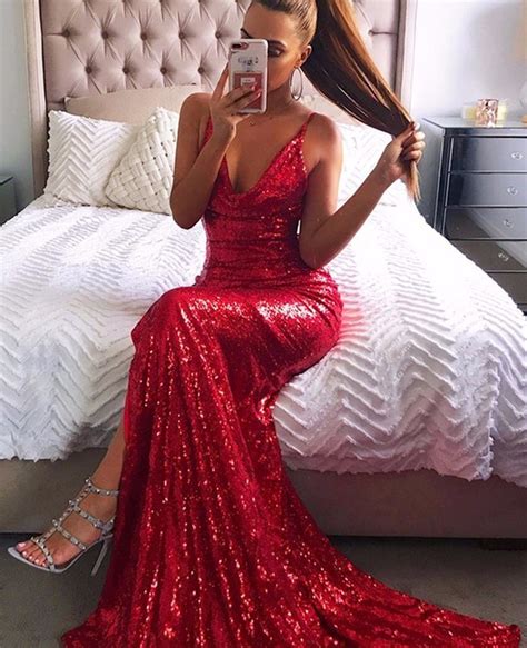 Catabella Sequin Cowl Neck Strappy Open Back Long Maxi Dress Homecoming Dresses Tight Red