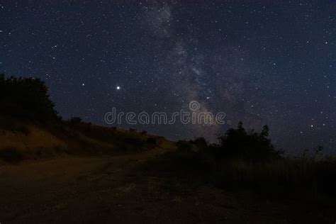 The Milky Way Over The Road Beautiful Night Landscape With Starry Sky