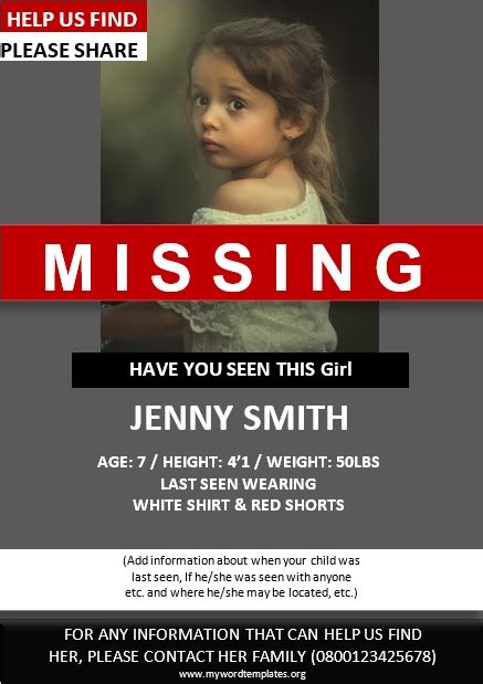 11 Free Missing Person Poster Templates My Word Templates