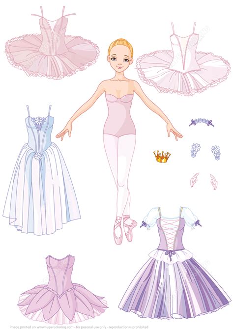 paper doll of a girl ballet dancer with different costumes free printable papercraft templates