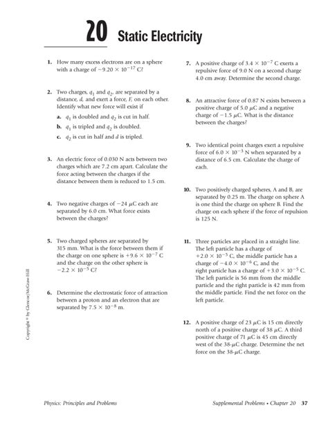 Chapter 20 Static Electricity Worksheet