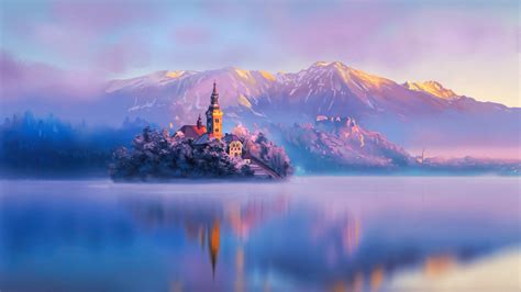 1600x900 Digital Artist Land Water Mountains Lake Slovenia 1600x900