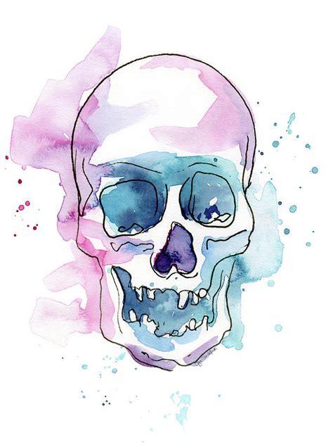 Skull Watercolor Abstract Painting By Olga Shvartsur