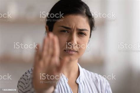 Desperate Indian Woman Showing Stop To Racial Gender Discrimination