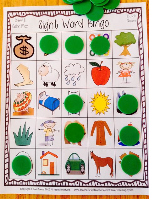 Dolch Noun Sight Words Bingo Allows The Learner To Practice Sight Words