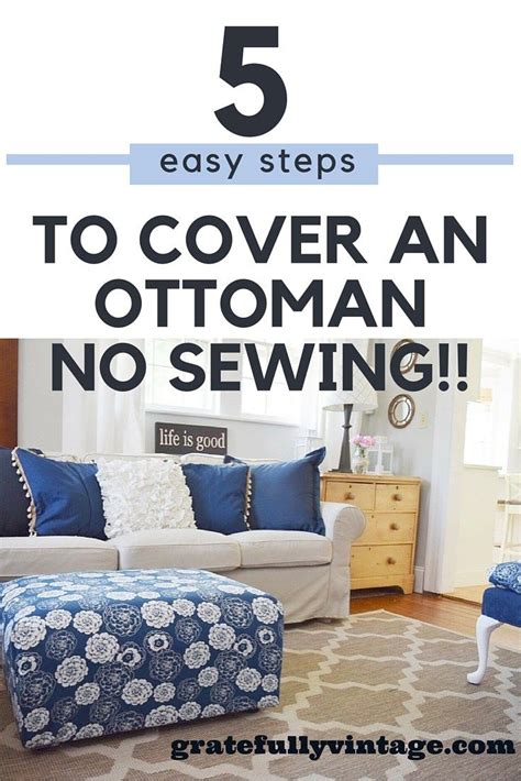 Diy couch cover from sheet no sew. No Sew Slip Cover for an Ottoman | Living room upholstery ...