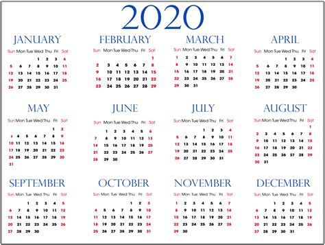 Calendar 2020 Only Printable Yearly Calendar Printable Free