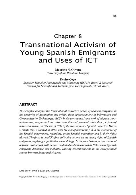 Pdf Transnational Activism Of Young Spanish Emigrants And Uses Of Ict