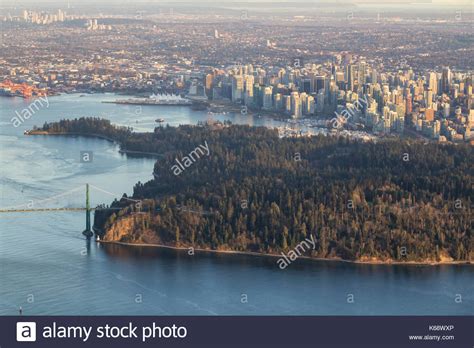 Stanley Park Lions Gate Bridge And Downtown Vancouver From An Aerial