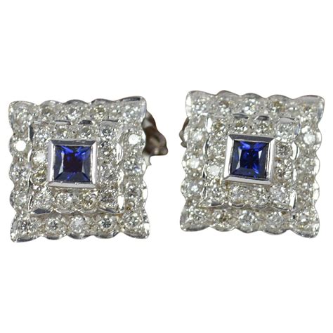 Stunning Stylish Art Deco Ct Gold Ruby Sapphire Diamond Earrings For
