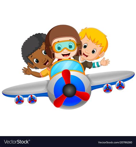 Cartoon Boy Riding Flying Plane Royalty Free Vector Image Desenhos