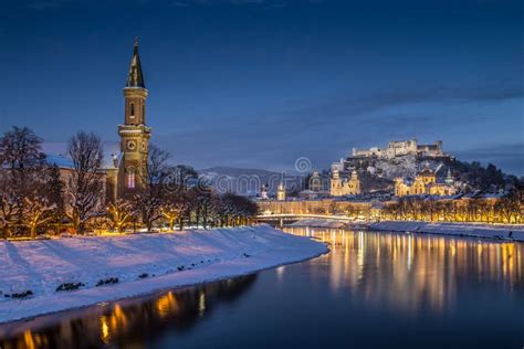 Historic City Of Salzburg In Winter At Dusk Salzburger Land Austria