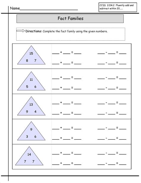 Fact Family Triangle Worksheets | Activity Shelter