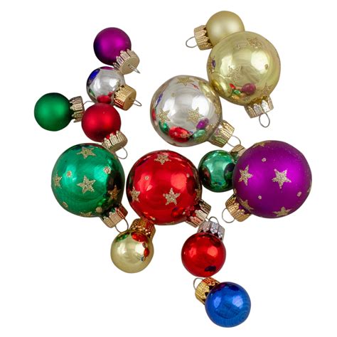 16 Piece Set Of Assorted Multi Color Glass Ball Christmas Ornaments