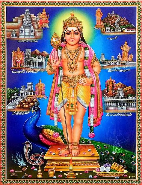 He is pictured riding a peacock. Kartikeya