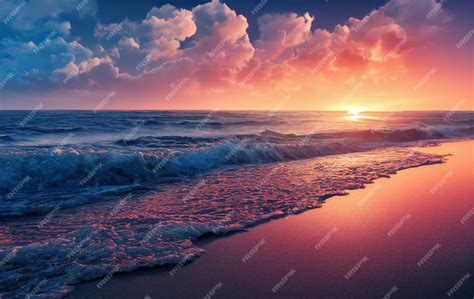 Premium Photo Sunset On The Ocean Beach