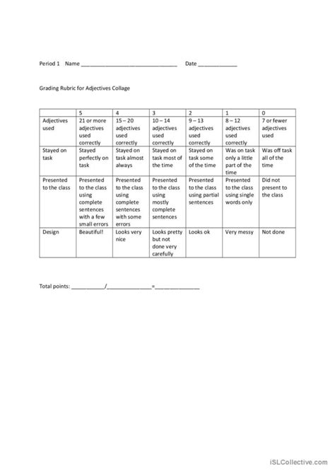 Adjective Collage Rubric English Esl Worksheets Pdf And Doc