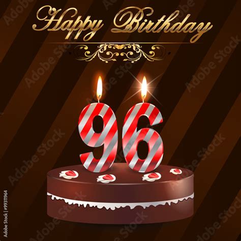 96 Year Happy Birthday Card With Cake And Candles 96th Birthday
