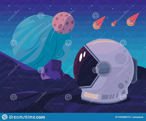 Astronaut Helmet In The Space Stock Vector Illustration Of Science