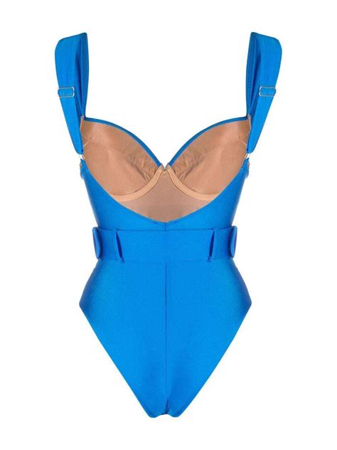 Noire Swimwear Belted One Piece Swimsuit Blue Editorialist
