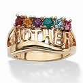 Round Simulated Birthstone "Mother" Ring Gold-Plated at PalmBeach Jewelry