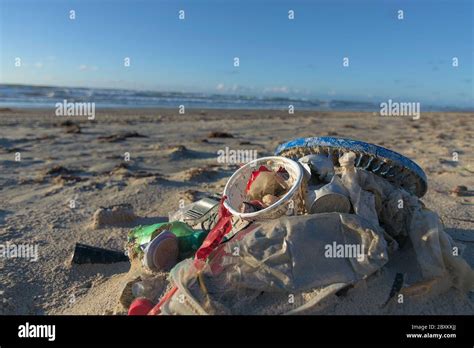 Garbage Piled On Beach Polluting Nature Coastal Errosion Shrinking