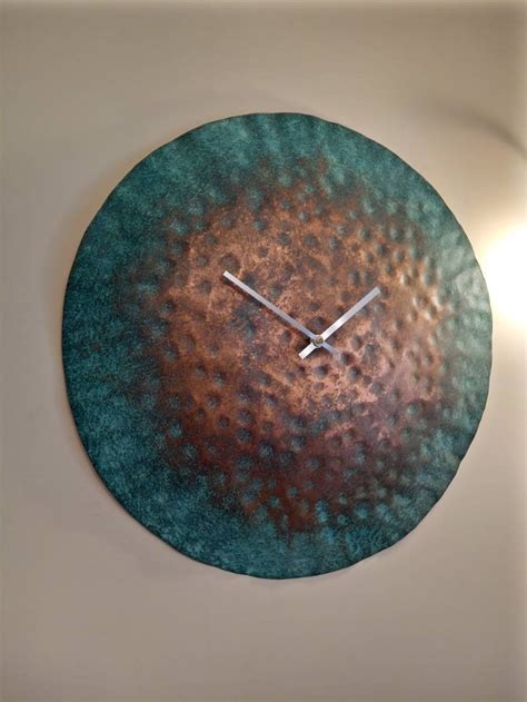 20 Wall Clock Extra Large Hammered Verdigris Copper Etsy