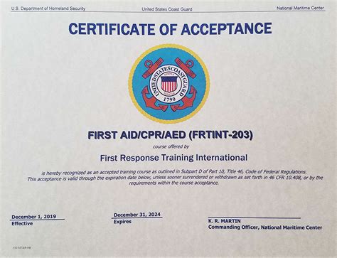 Uscg Acceptance First Response Training International