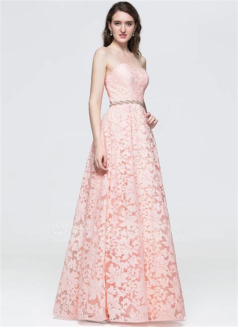 A Lineprincess Sweetheart Floor Length Lace Prom Dresses With Beading