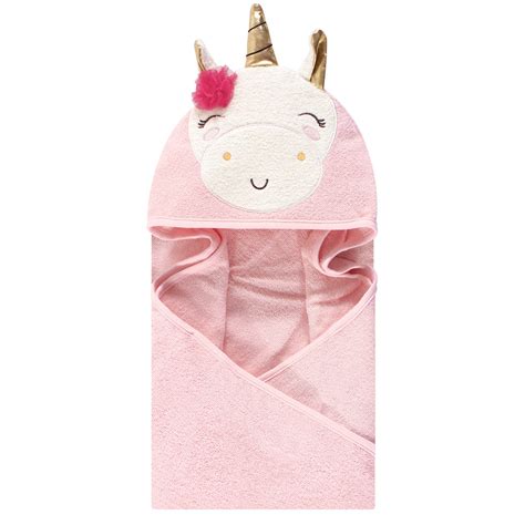 Luvable Friends Animal Face Hooded Towel Pink Unicorn Baby And