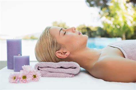 Beautiful Woman Lying On Massage Table At Spa Center Stock Image Image Of Head Caucasian