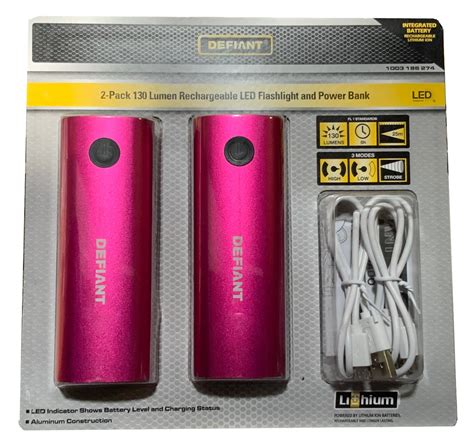 Defiant 2 Pack 130 Lumen Aluminum Rechargeable Led Flashlight