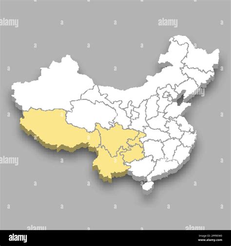 Southwest Region Location Within China 3d Isometric Map Stock Vector