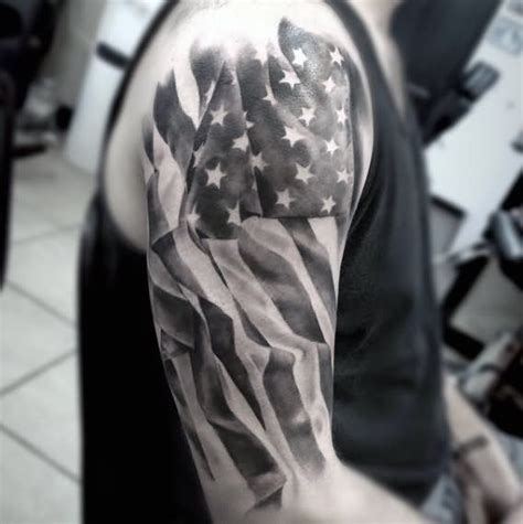 663 x 816 jpeg 77 кб. Cool Black And White USA Flag Tattoo On Right Half Sleeve | American flag tattoo, Flag tattoo
