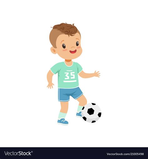 Cute Little Boy Character Kicking Soccer Ball Vector Image