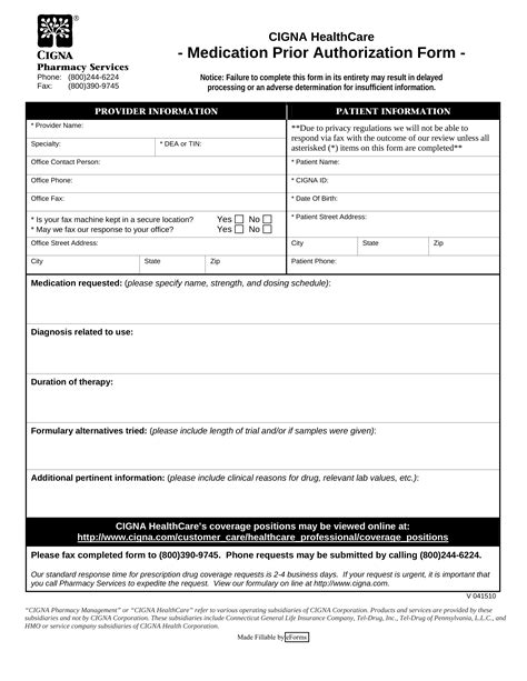 Free Cigna Prior Rx Authorization Form Pdf Eforms