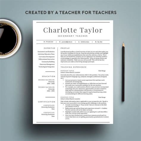A Specially Crafted Teacher Resume Designed By A Teacher Available For
